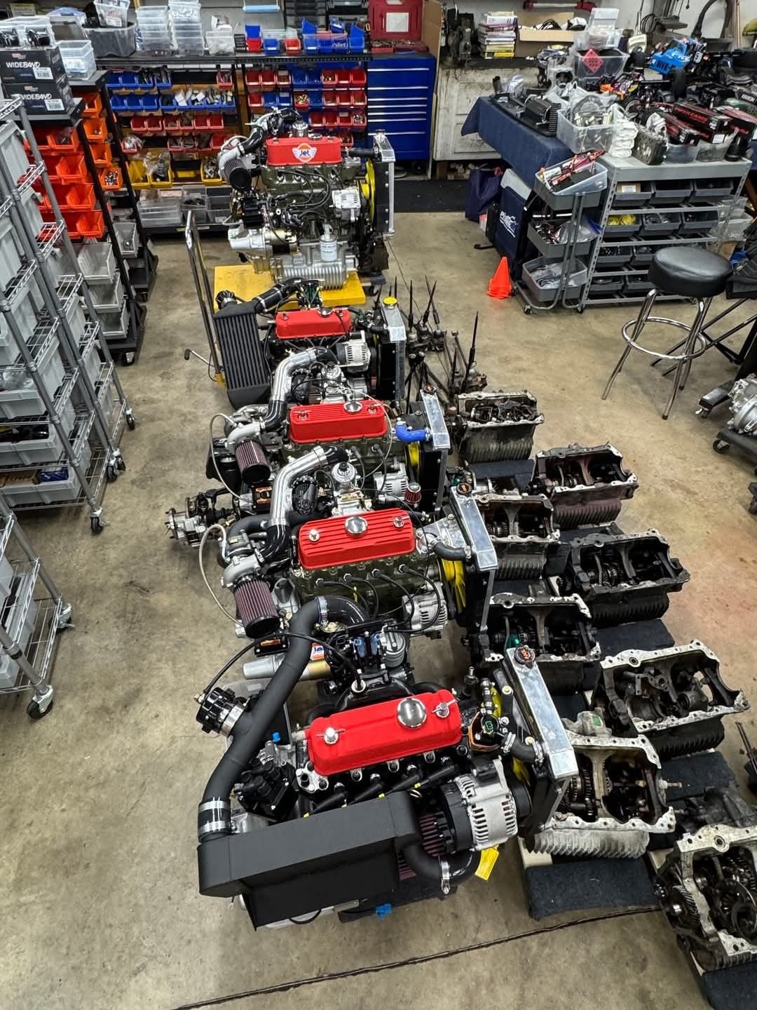 EngineCare LLC shop floor with engines being built and prepped for combo kits